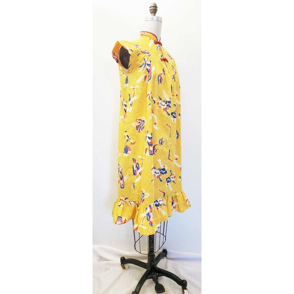 Vintage 50s / 60s Womens Hawaiian Dress Tiki  Gods Underwater Scene Yellow S/XS - Picture 15 of 15